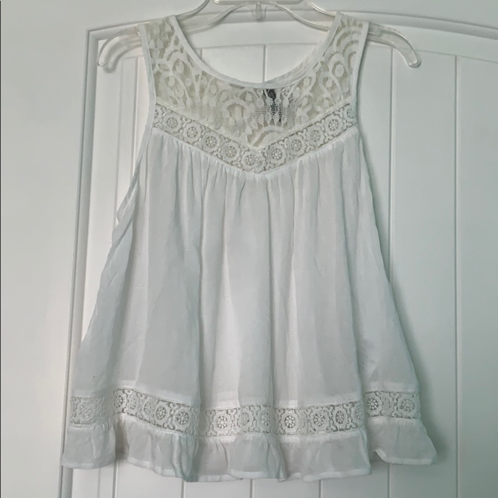 H&M White Flowy Crochet/Lace Tank Top